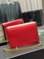 Saint Laurent Cassandra Medium Chain Bag In Grain De Poudre Embossed 22cm Red