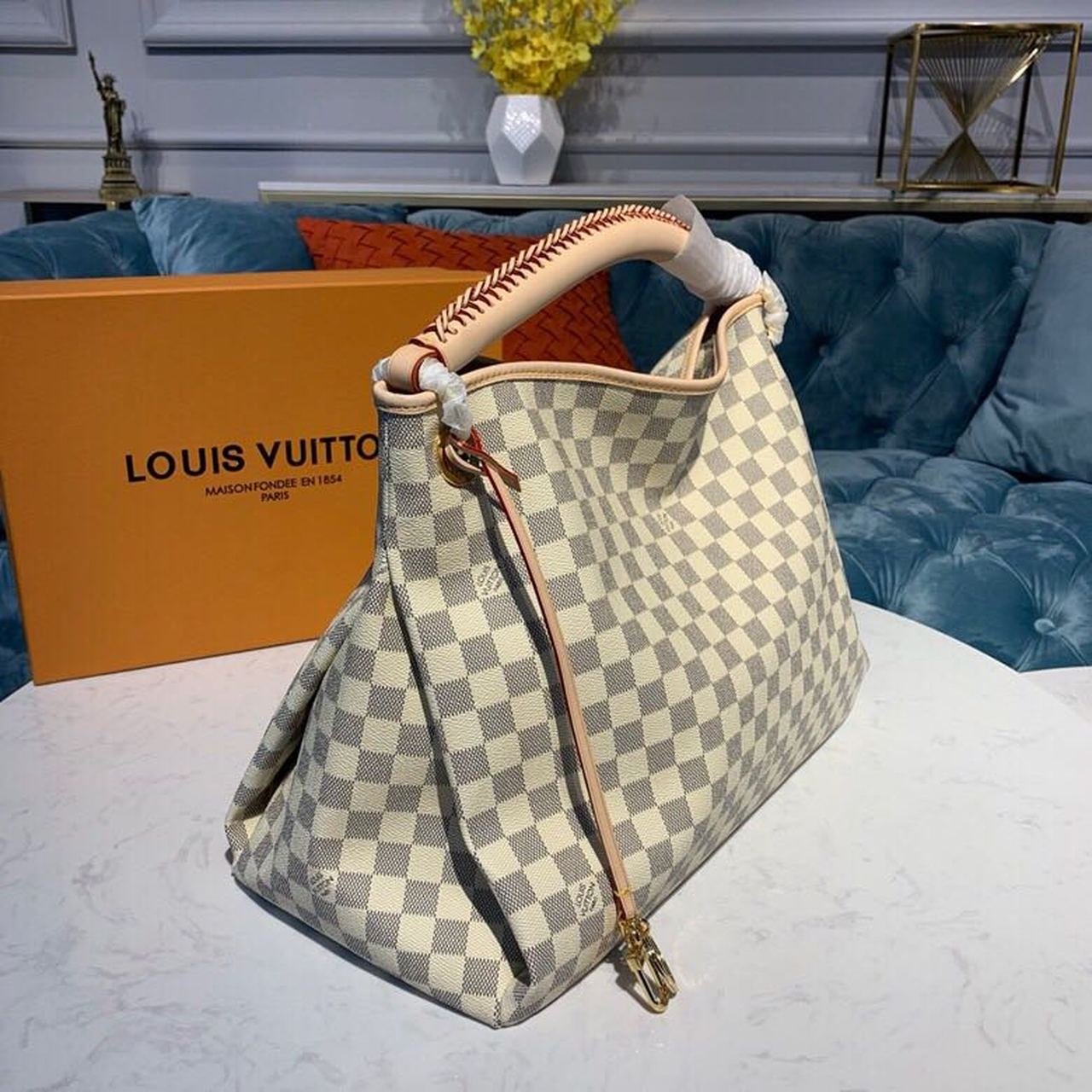 Louis Vuitton Artsy MM Bag 42cm Damier Azur Canvas Spring/Summer Collection N41174, Beige
