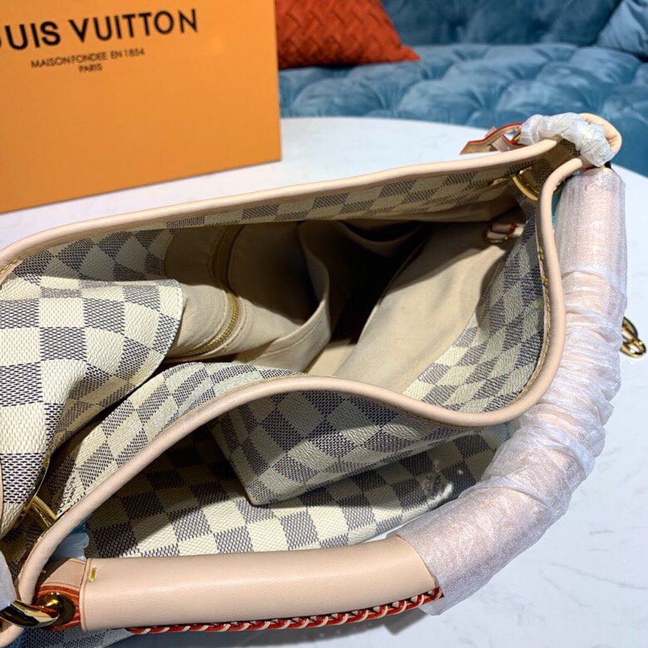 Louis Vuitton Artsy MM Bag 42cm Damier Azur Canvas Spring/Summer Collection N41174, Beige