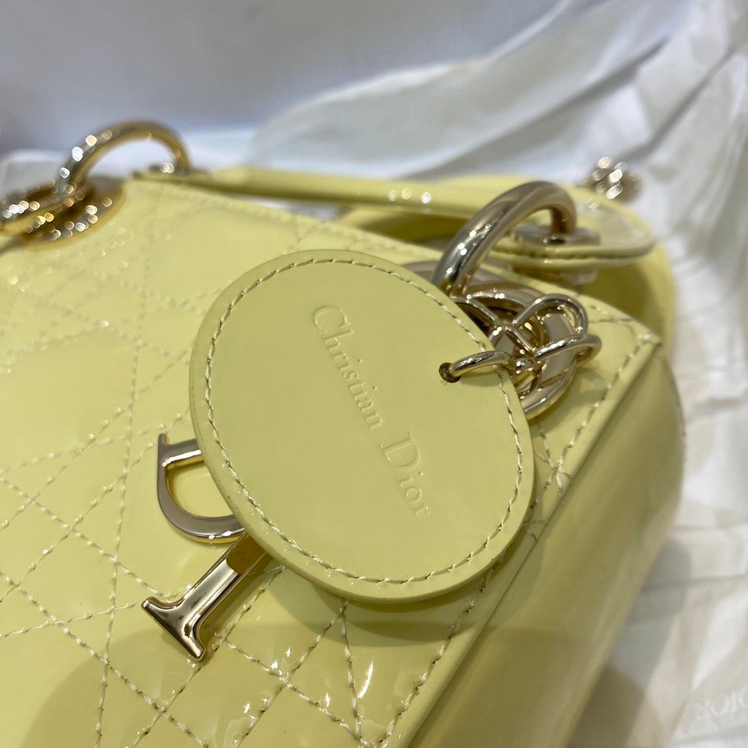 Christian Dior Lady Dior Bag Gold Hardware 17cm Yellow