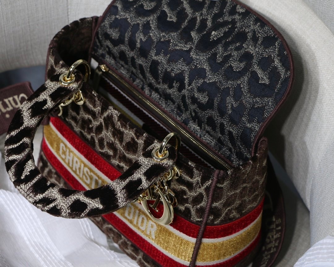 Christian Dior Medium Lady D-Lite Bag 24cm Leopard Brown