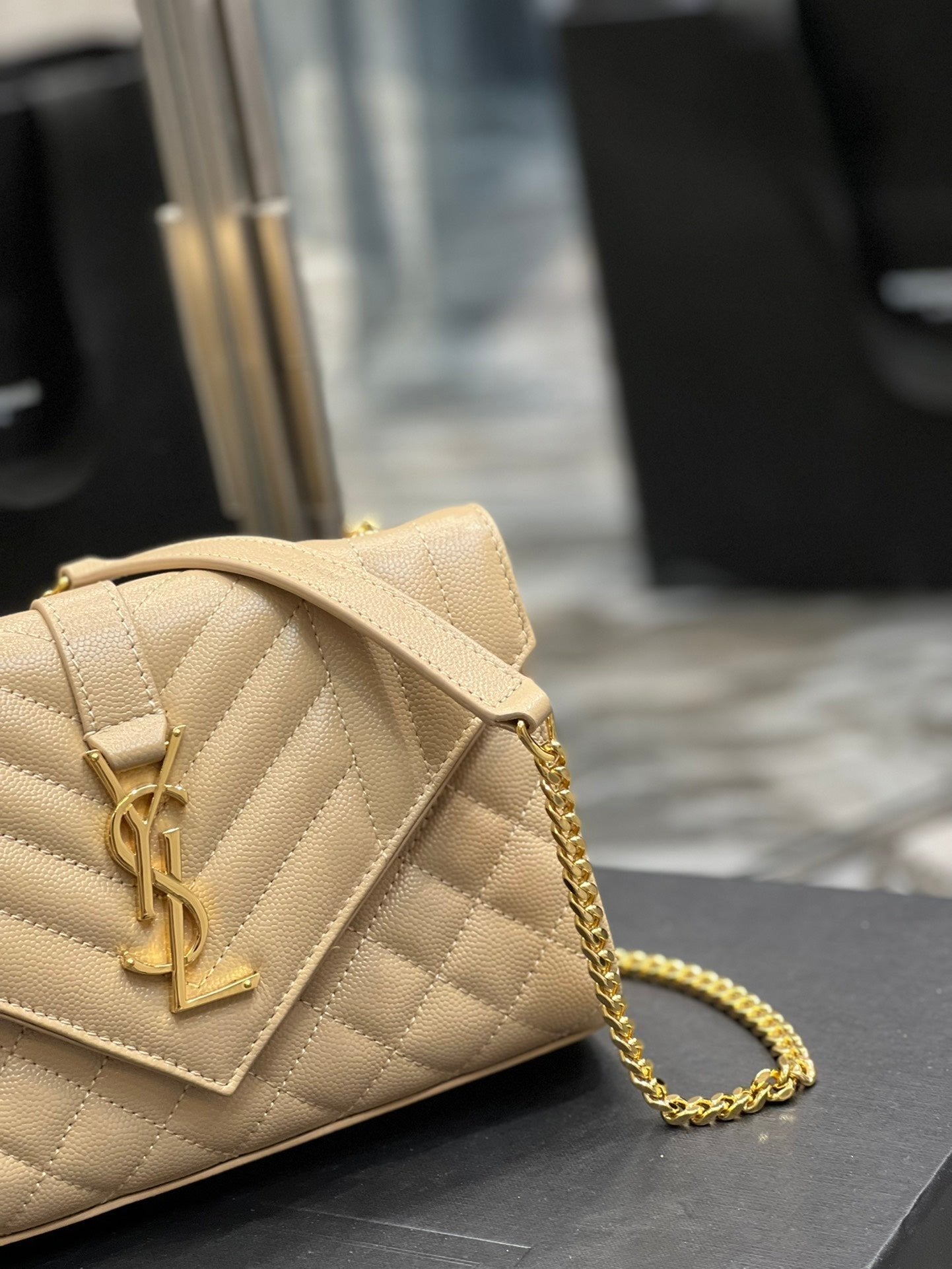 Saint Laurent Small Bag In Mix Matelasse 21cm Beige