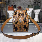 Fendi FF Logo Mon Tresor Bucket Bag Calfskin Leather 25cm Fall/Winter Collection, Brown