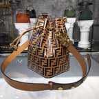 Fendi FF Logo Mon Tresor Bucket Bag Calfskin Leather 25cm Fall/Winter Collection, Brown