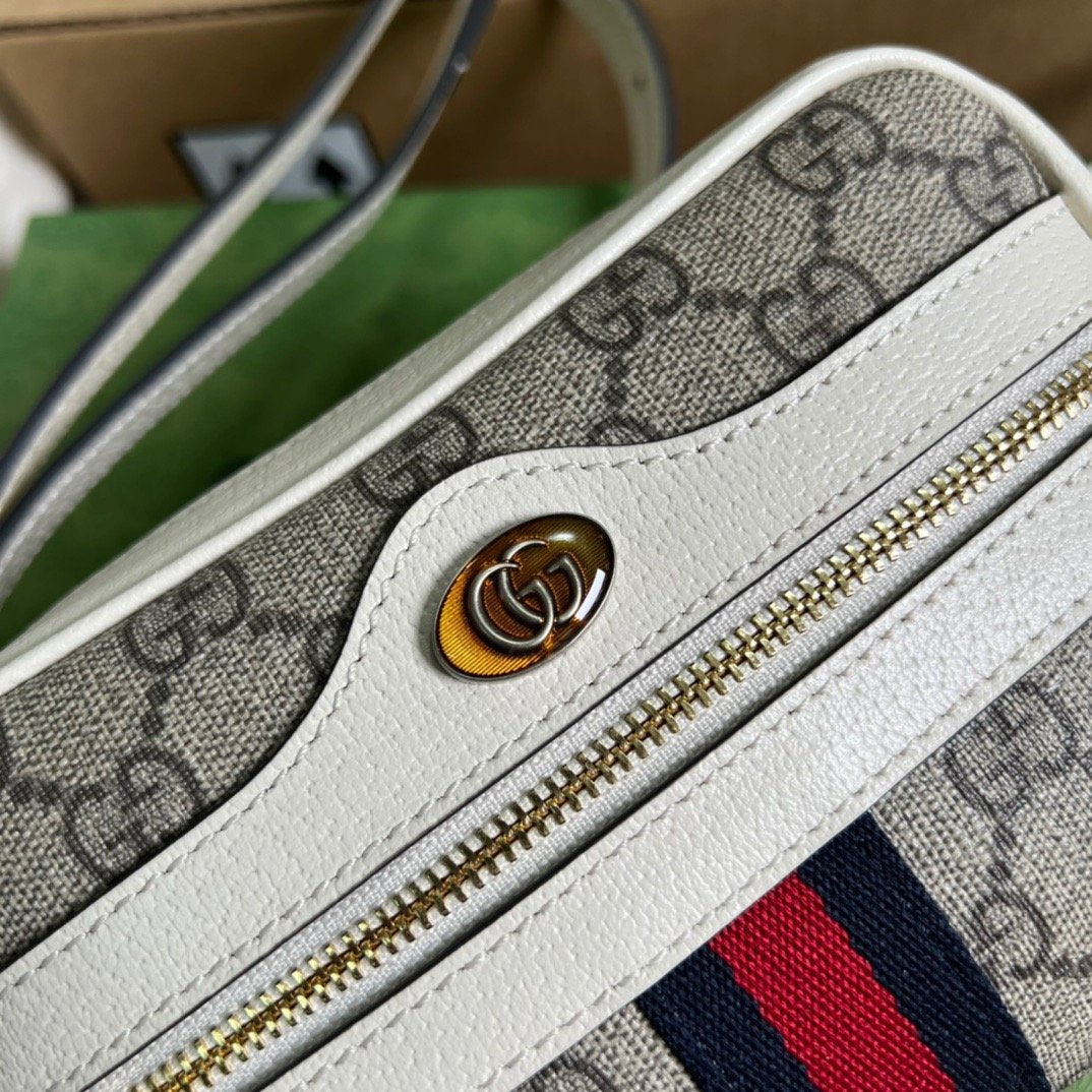Gucci Ophidia Mini GG Bag Beige And Ebony GG Supreme Canvas, With White For Women 7in/17.5cm