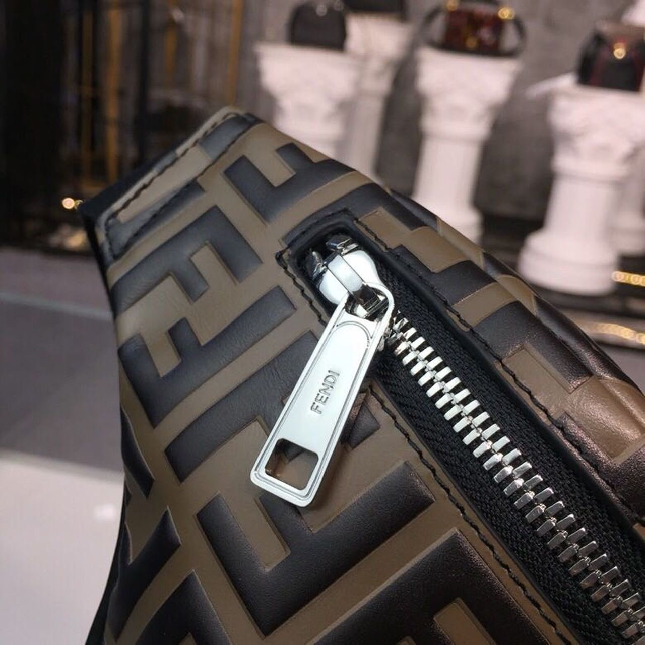 Fendi FF Logo Waist Belt Bag 34cm Calfskin Leather Spring/Summer Collection, Dark Brown