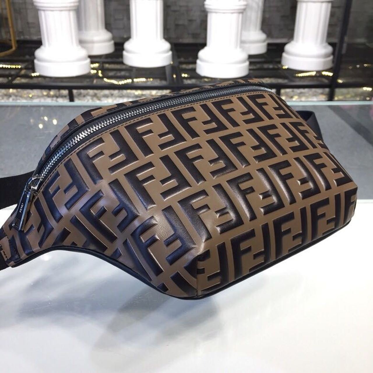 Fendi FF Logo Waist Belt Bag 34cm Calfskin Leather Spring/Summer Collection, Dark Brown