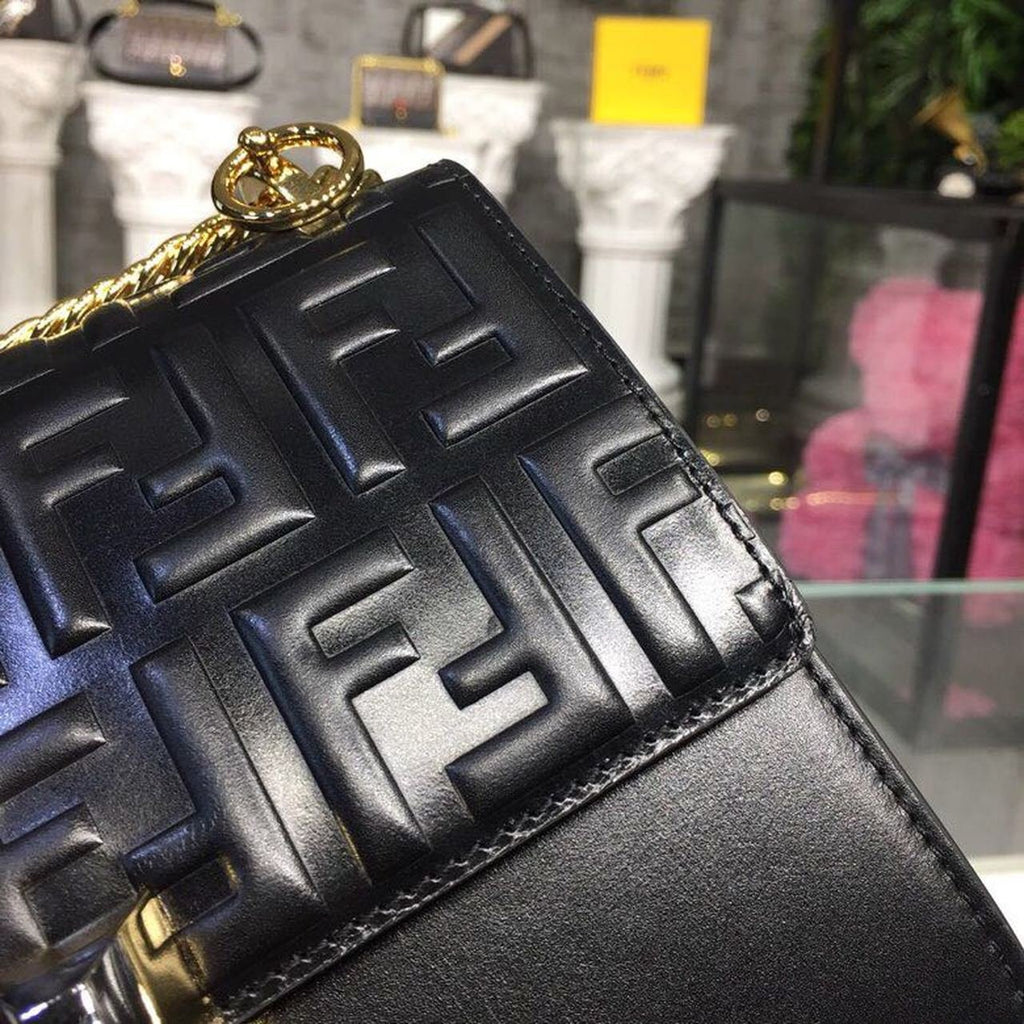 Fendi FF Logo Kan I Bag 20cm Calfskin Leather Spring/Summer Collection Black