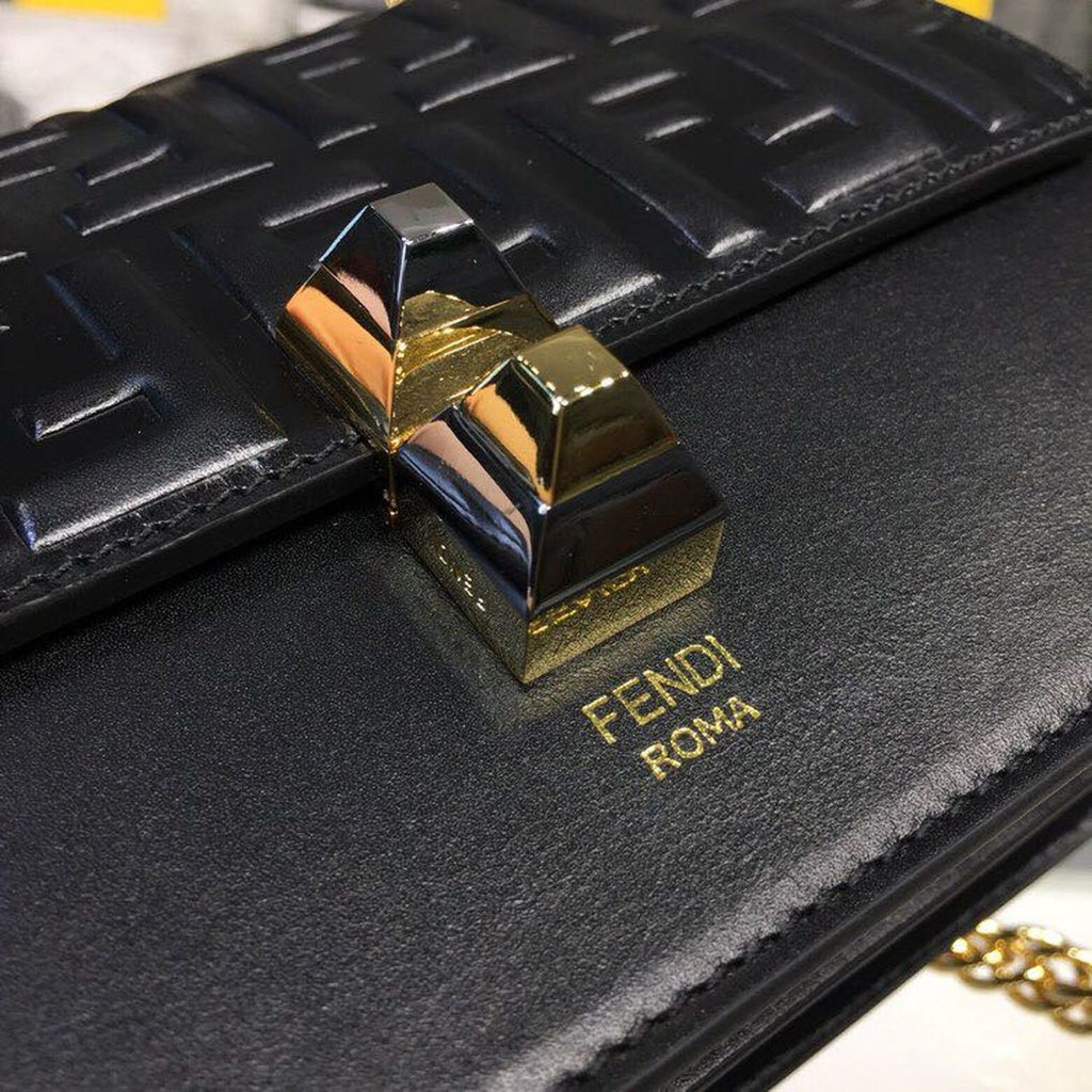 Fendi FF Logo Kan I Bag 20cm Calfskin Leather Spring/Summer Collection Black