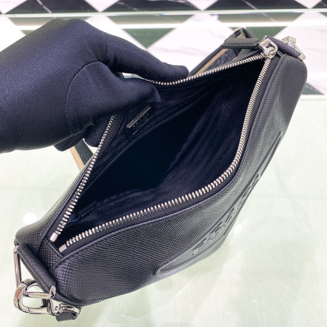 Prada Saffiano Triangle Bag Black For Women, Women’s Bags 11in/28cm