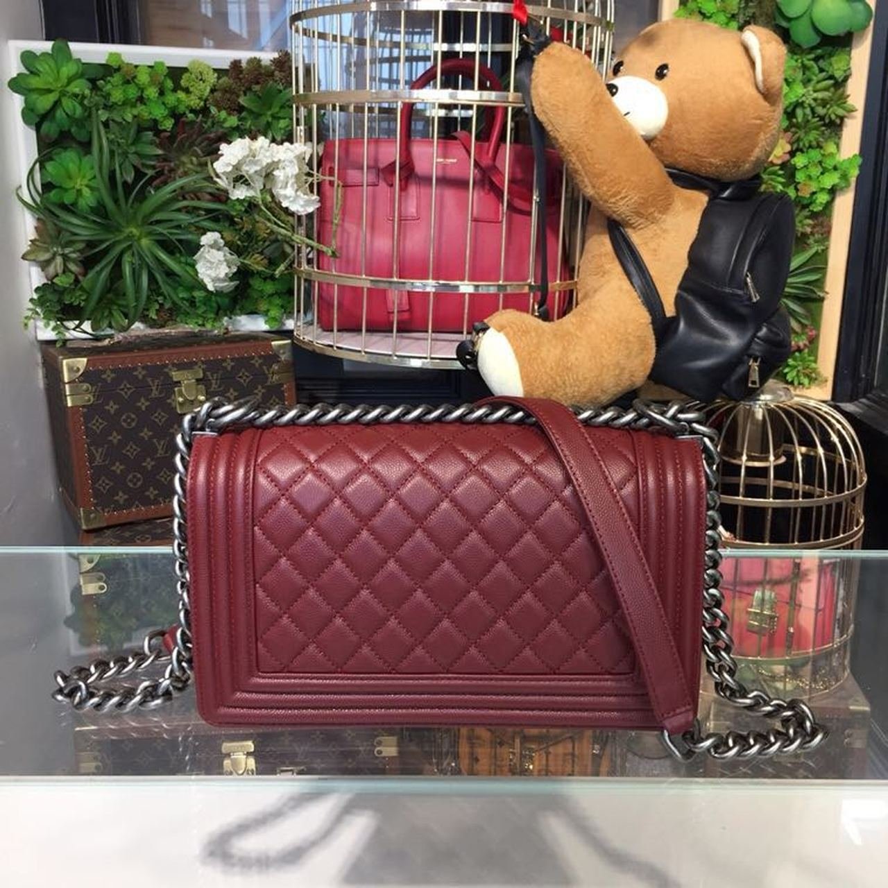 Chanel Boy Bag 25cm Caviar Leather Antique Silver Hardware Spring/Summer Act 1 Collection Burgundy