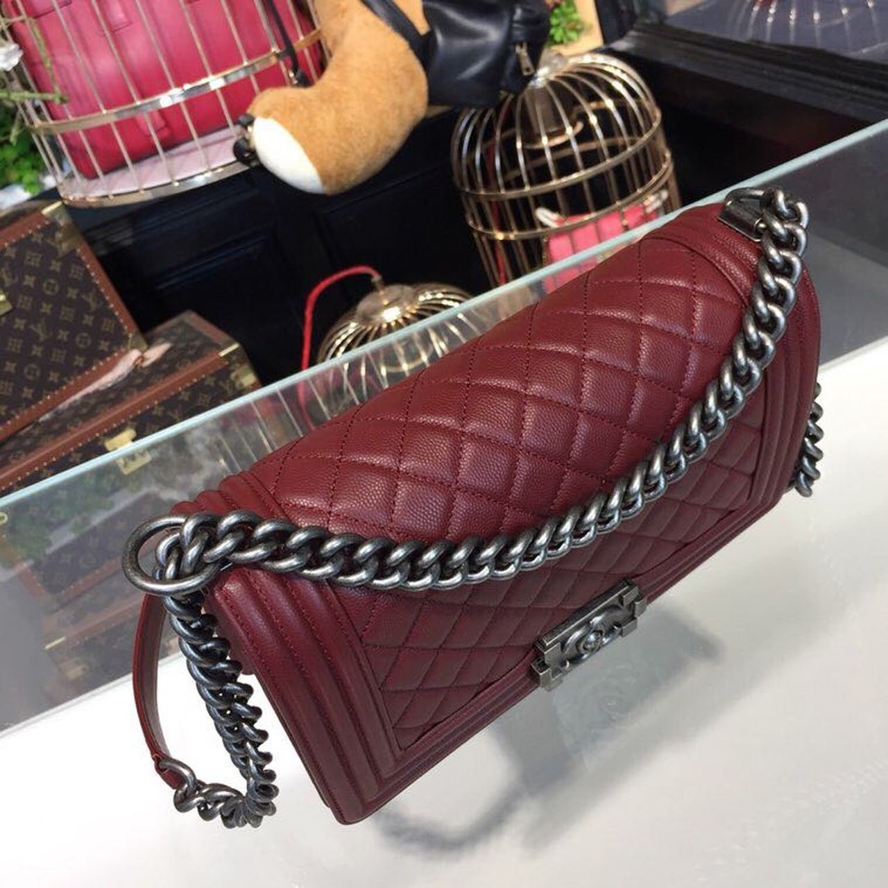 Chanel Boy Bag 25cm Caviar Leather Antique Silver Hardware Spring/Summer Act 1 Collection Burgundy