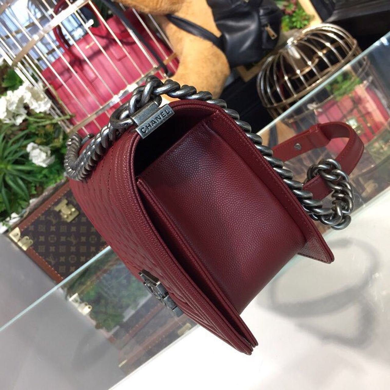 Chanel Boy Bag 25cm Caviar Leather Antique Silver Hardware Spring/Summer Act 1 Collection Burgundy