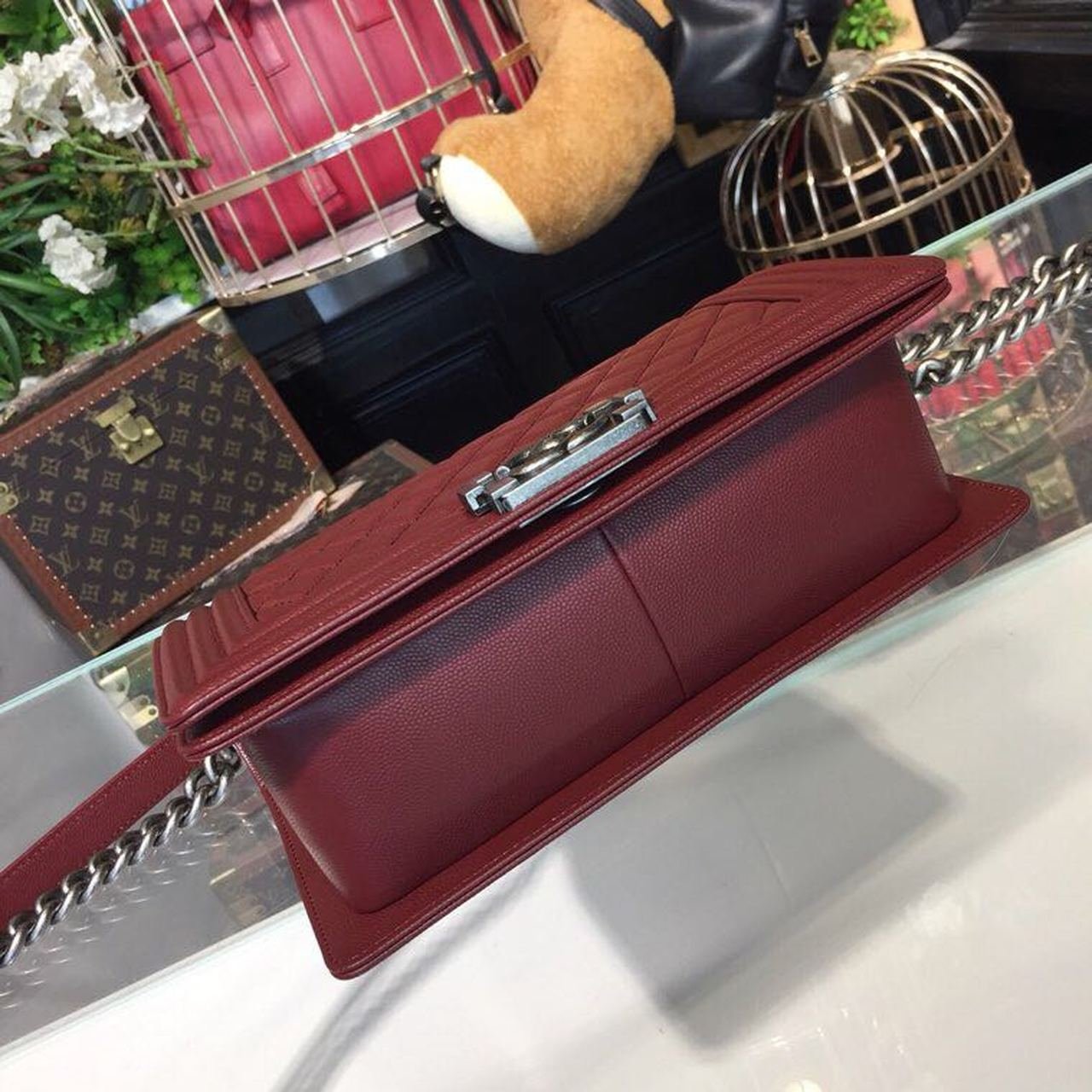 Chanel Boy Bag 25cm Caviar Leather Antique Silver Hardware Spring/Summer Act 1 Collection Burgundy