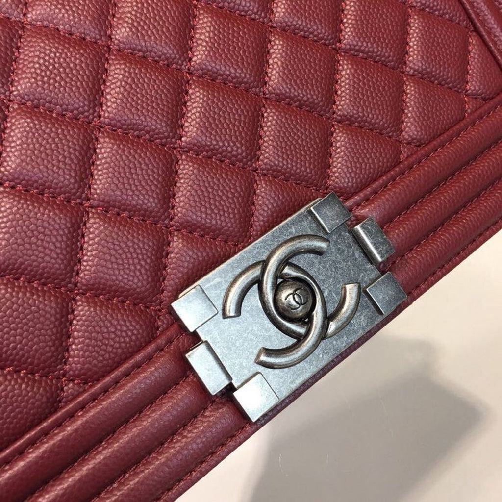 Chanel Boy Bag 25cm Caviar Leather Antique Silver Hardware Spring/Summer Act 1 Collection Burgundy