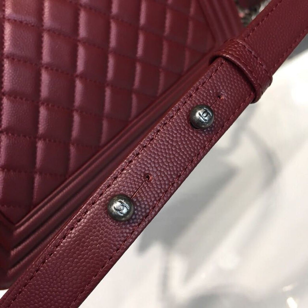 Chanel Boy Bag 25cm Caviar Leather Antique Silver Hardware Spring/Summer Act 1 Collection Burgundy