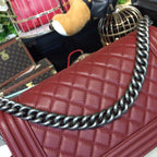Chanel Boy Bag 25cm Caviar Leather Antique Silver Hardware Spring/Summer Act 1 Collection Burgundy