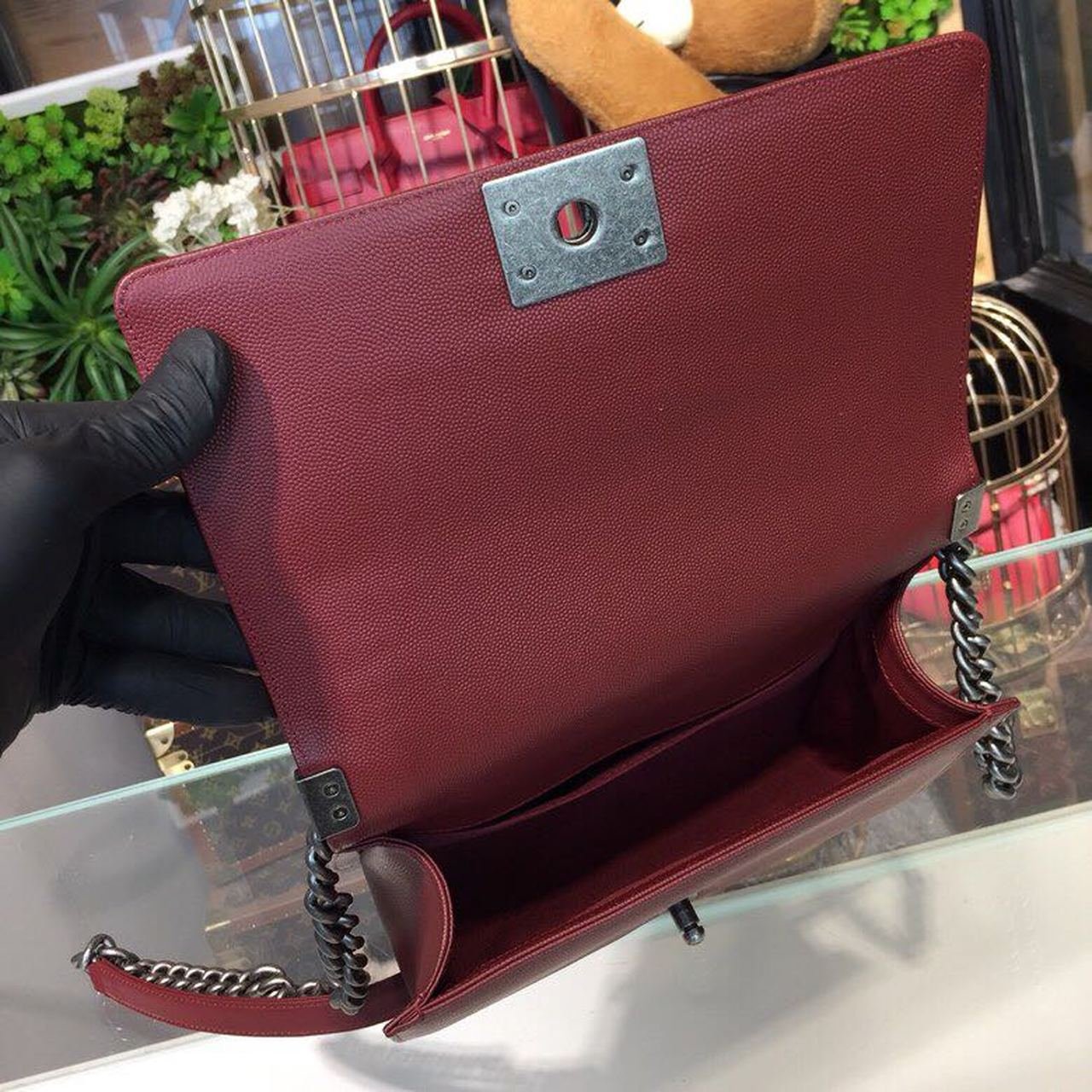 Chanel Boy Bag 25cm Caviar Leather Antique Silver Hardware Spring/Summer Act 1 Collection Burgundy