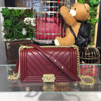 Chanel Chevron Boy Bag 25cm Caviar Leather Gold Hardware Spring/Summer Act 1 Collection Burgundy