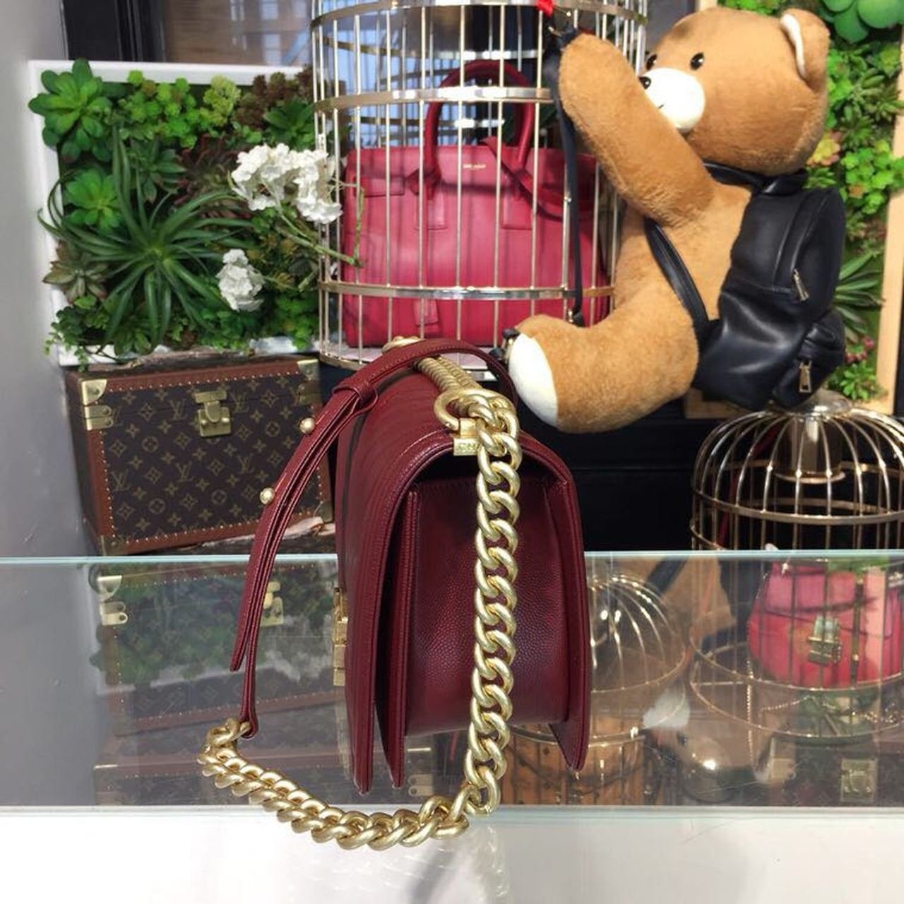 Chanel Chevron Boy Bag 25cm Caviar Leather Gold Hardware Spring/Summer Act 1 Collection Burgundy