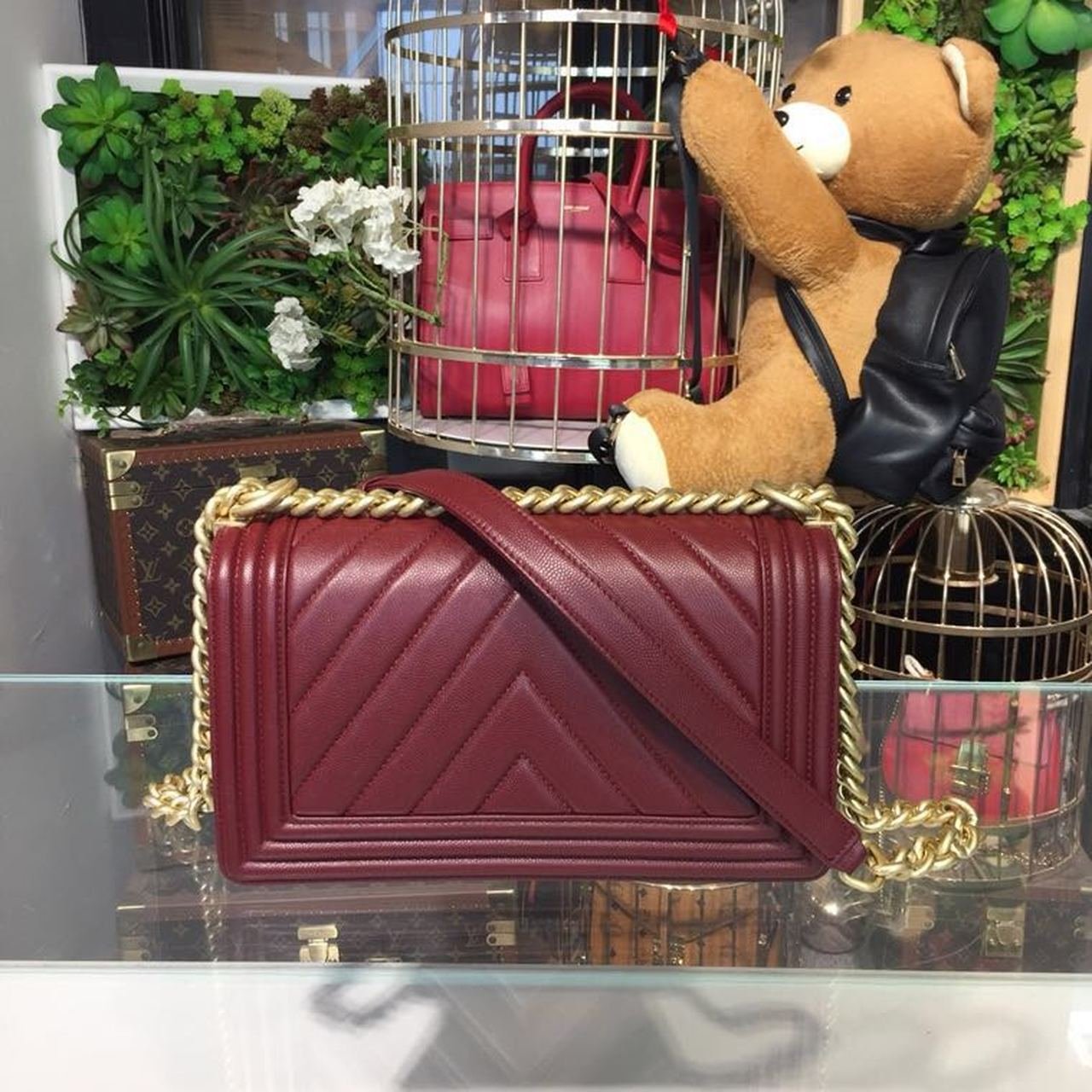 Chanel Chevron Boy Bag 25cm Caviar Leather Gold Hardware Spring/Summer Act 1 Collection Burgundy