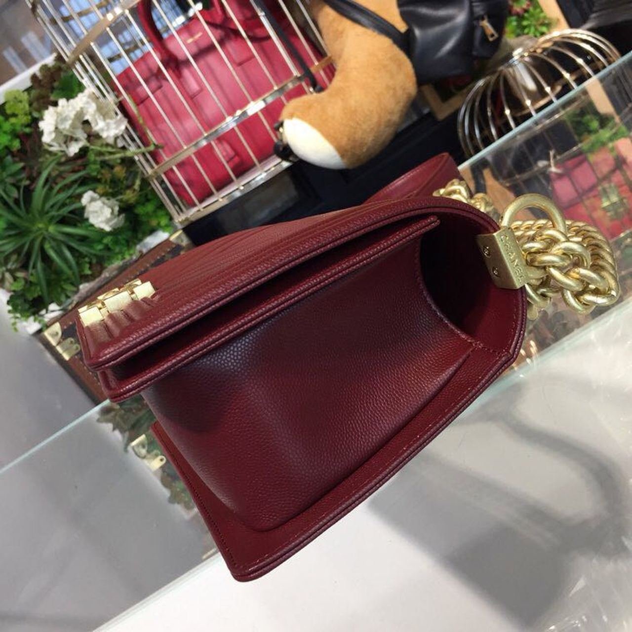 Chanel Chevron Boy Bag 25cm Caviar Leather Gold Hardware Spring/Summer Act 1 Collection Burgundy
