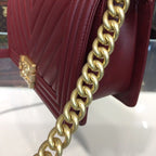 Chanel Chevron Boy Bag 25cm Caviar Leather Gold Hardware Spring/Summer Act 1 Collection Burgundy
