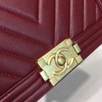 Chanel Chevron Boy Bag 25cm Caviar Leather Gold Hardware Spring/Summer Act 1 Collection Burgundy