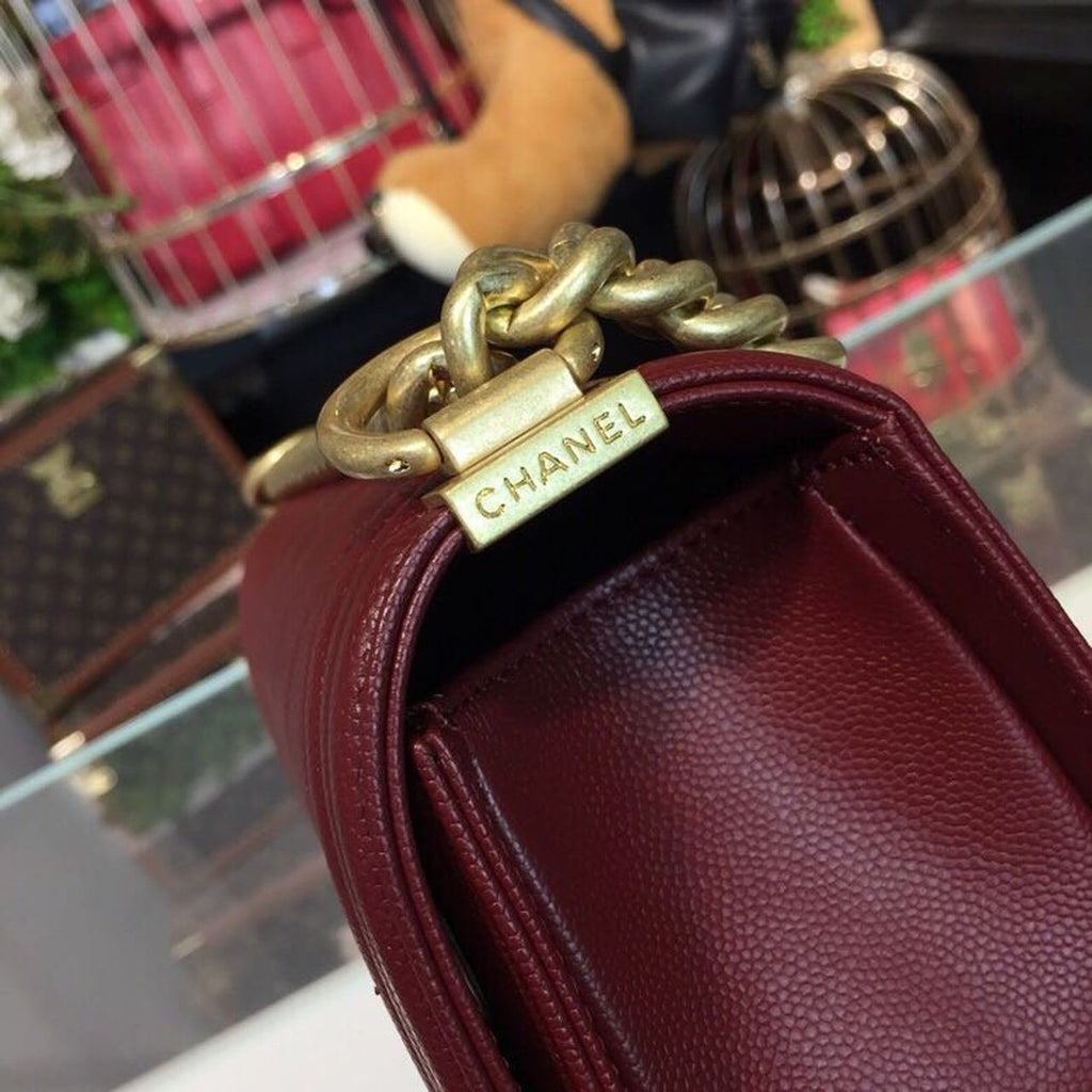 Chanel Chevron Boy Bag 25cm Caviar Leather Gold Hardware Spring/Summer Act 1 Collection Burgundy