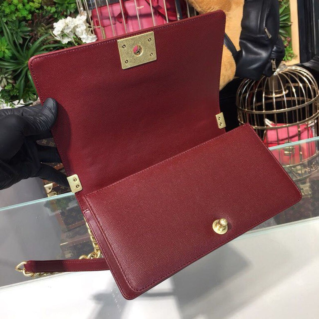 Chanel Chevron Boy Bag 25cm Caviar Leather Gold Hardware Spring/Summer Act 1 Collection Burgundy