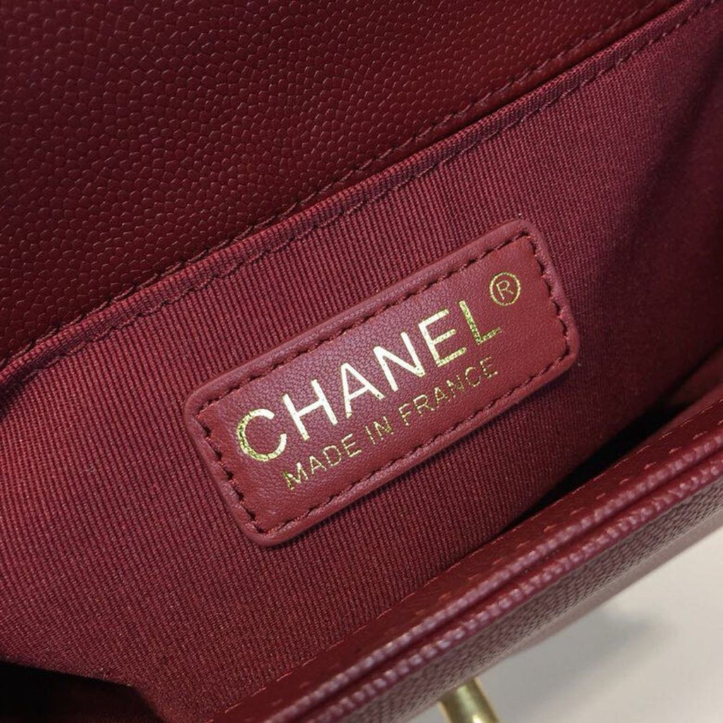 Chanel Chevron Boy Bag 25cm Caviar Leather Gold Hardware Spring/Summer Act 1 Collection Burgundy