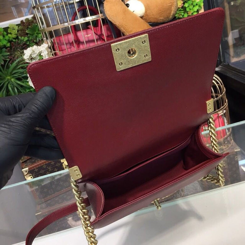 Chanel Chevron Boy Bag 25cm Caviar Leather Gold Hardware Spring/Summer Act 1 Collection Burgundy