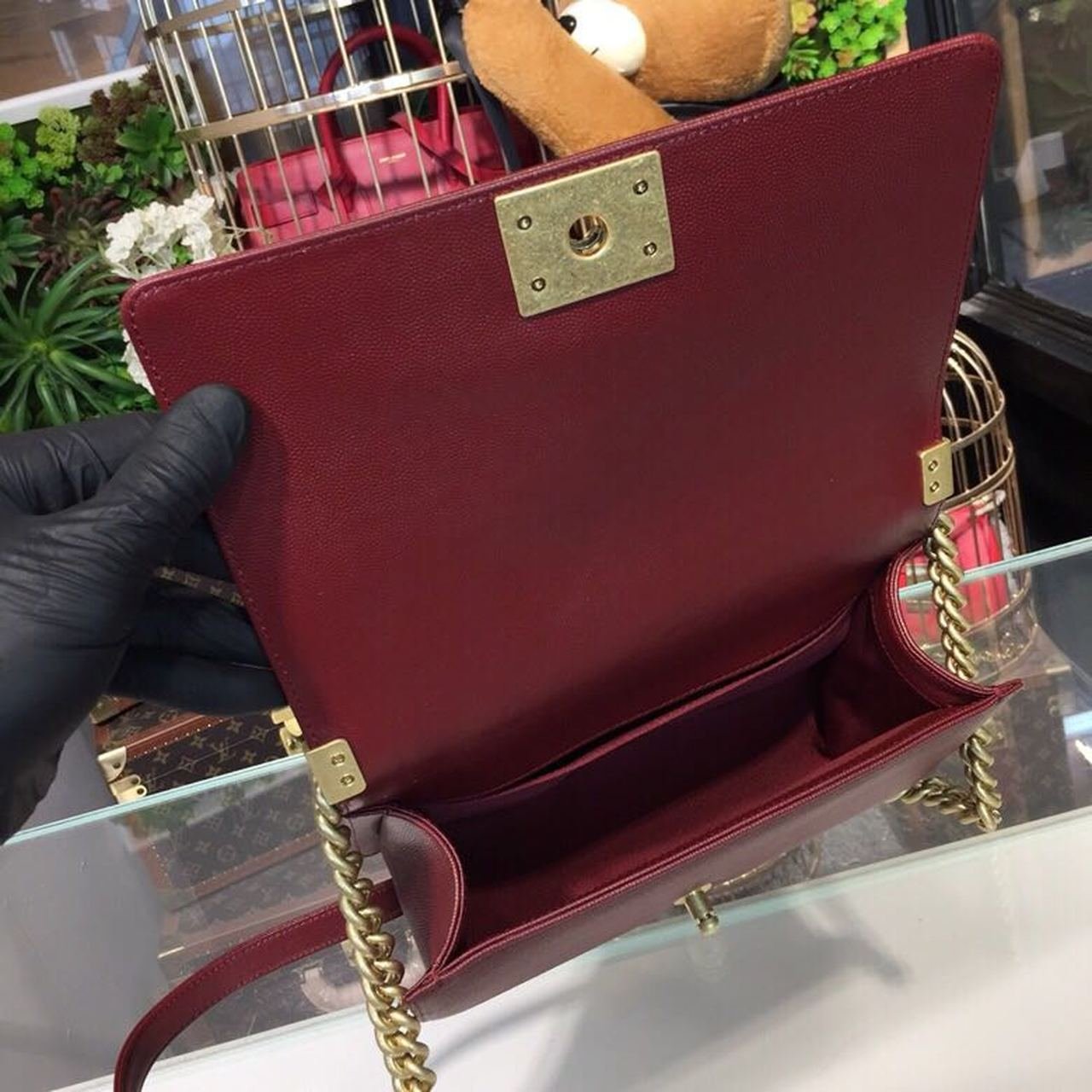 Chanel Chevron Boy Bag 25cm Caviar Leather Gold Hardware Spring/Summer Act 1 Collection Burgundy