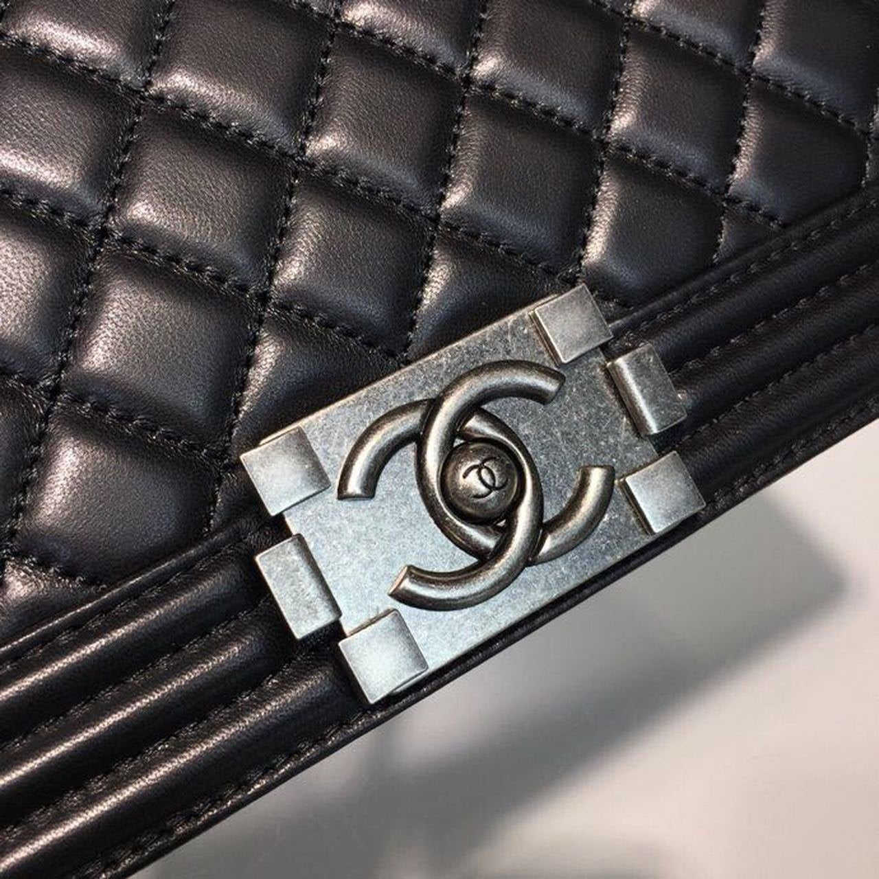 Chanel Boy Bag 25cm Lambskin Leather Antique Silver Hardware Spring/Summer Act 1 Collection Black