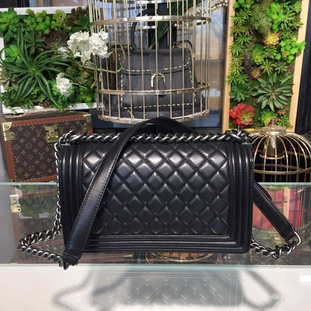 Chanel Boy Bag 25cm Lambskin Leather Antique Silver Hardware Spring/Summer Act 1 Collection Black