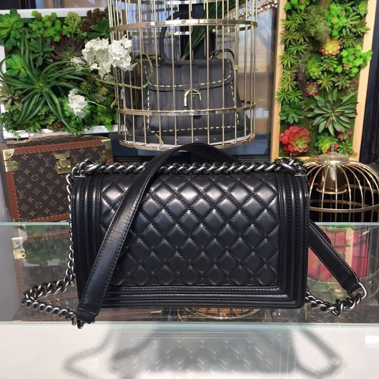 Chanel Boy Bag 25cm Lambskin Leather Antique Silver Hardware Spring/Summer Act 1 Collection Black