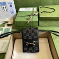 Gucci Horsebit 1955 Mini Bag Black And Ivory GG Denim Jacquard For Women 6.7in/17cm