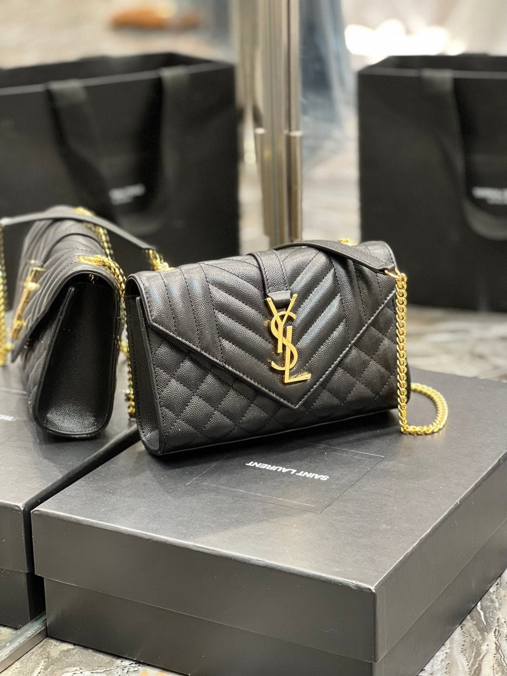 Saint Laurent Small Bag In Mix Matelasse 21cm Black