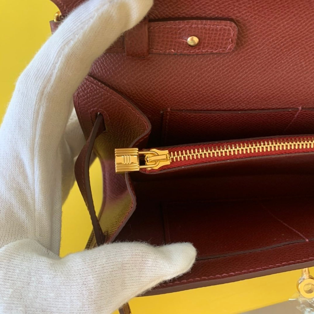 Hermes Kelly Wallet To Go Woc Epsom Wine For Women, Women’s Wallet 8.3in/21cm