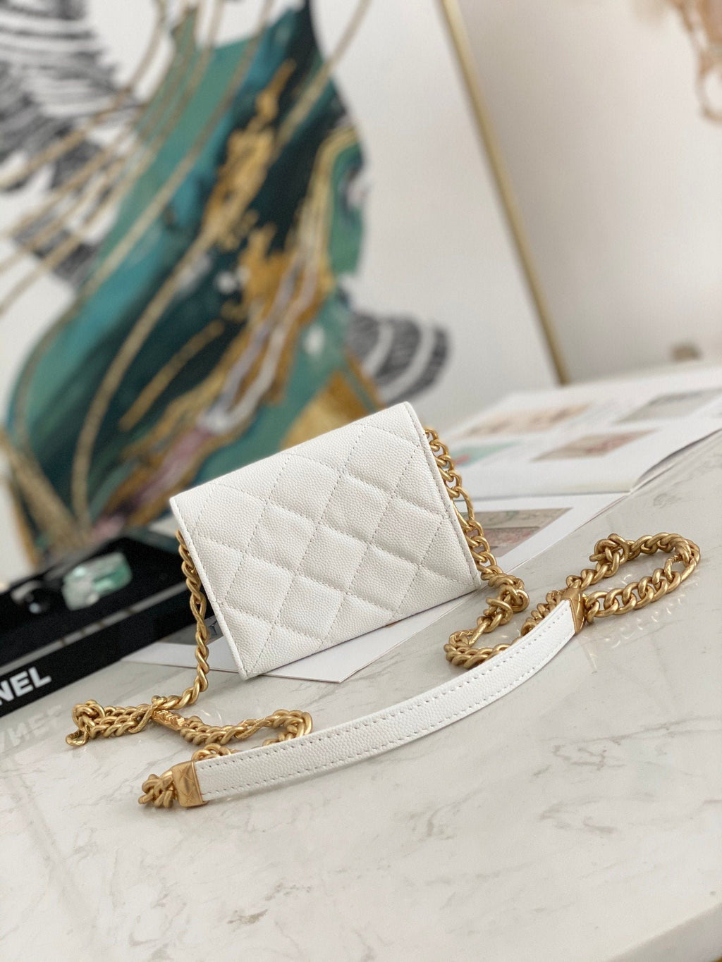 Chanel Flap Bag Mini Gold 12cm White