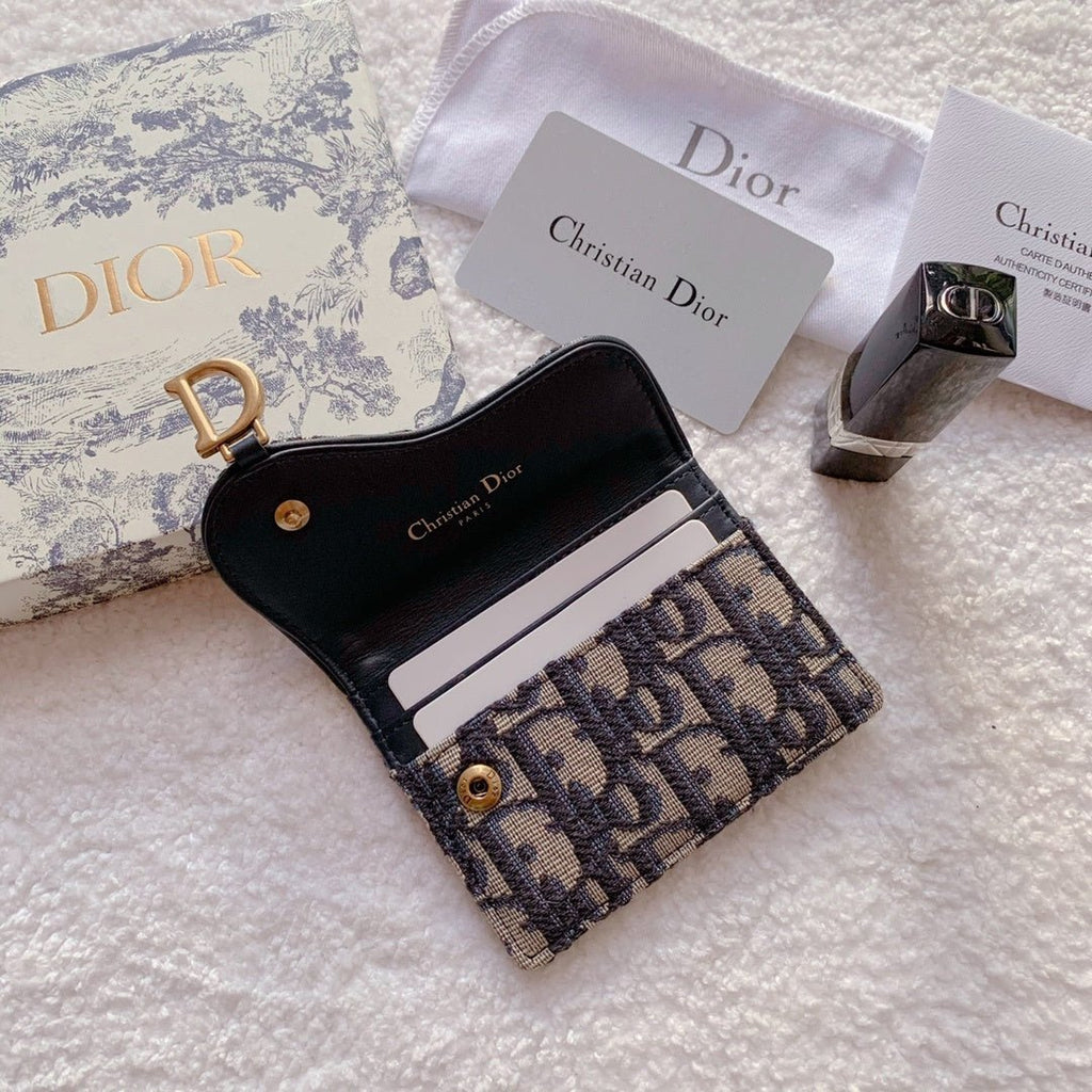 Christian Dior Saddle Flap Card Holder Black Wallet 11cm