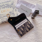 Christian Dior Saddle Flap Card Holder Black Wallet 11cm