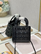 Christian Dior Lady Dior Bag Black Metal Hardware 17cm Black