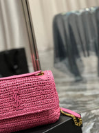 Saint Laurent Niki Medium Chain Bag In Rafia For Women 28cm Pink YSL 632539FAABR9083