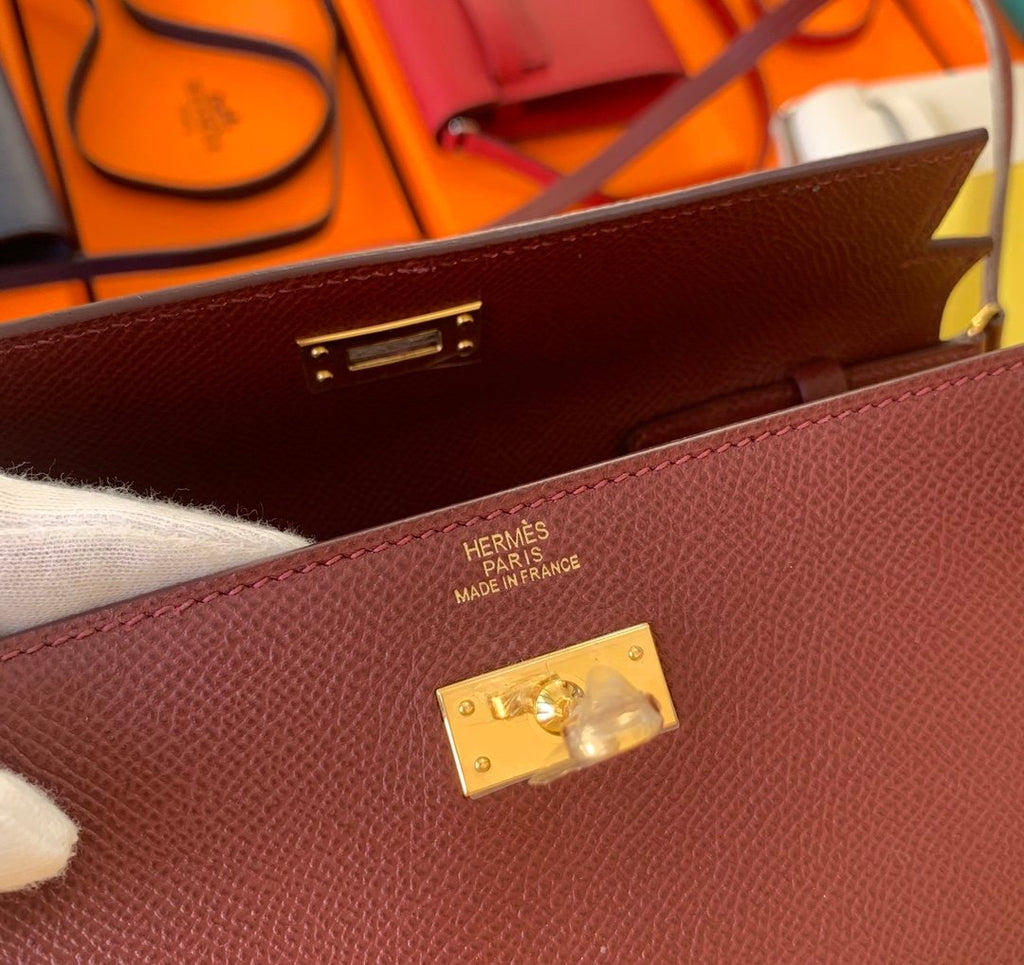 Hermes Kelly Wallet To Go Woc Epsom Wine For Women, Women’s Wallet 8.3in/21cm