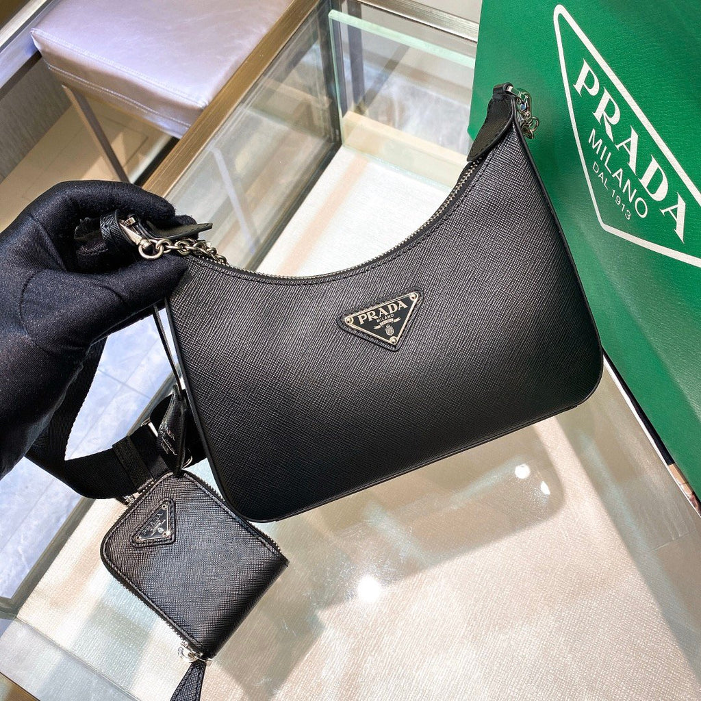 Prada Re-Edition 2005 Saffiano Leather Bag Black For Women, Women’s Bags 8.6in/22cm