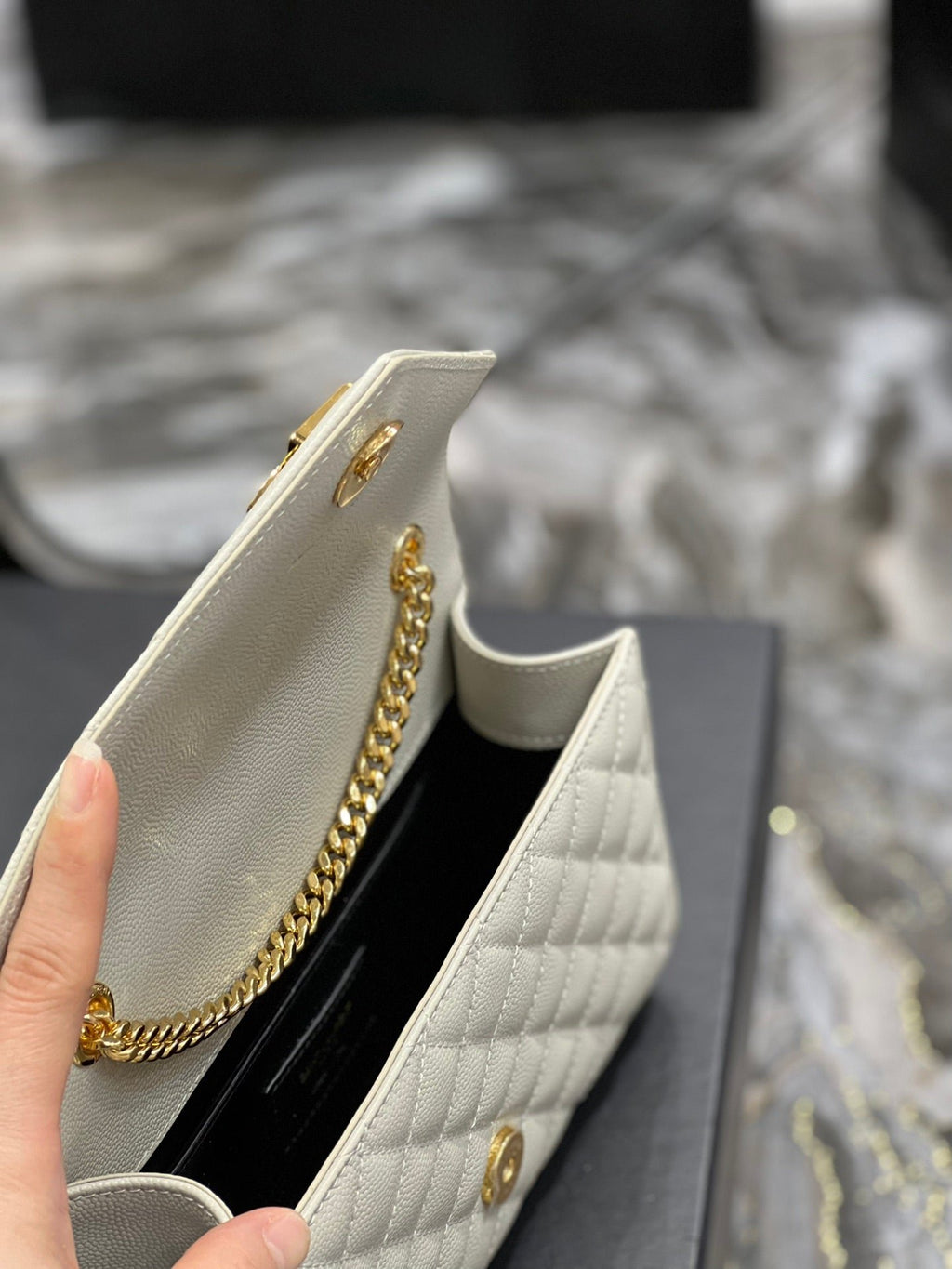 Saint Laurent Small Bag In Mix Matelasse 21cm Beige
