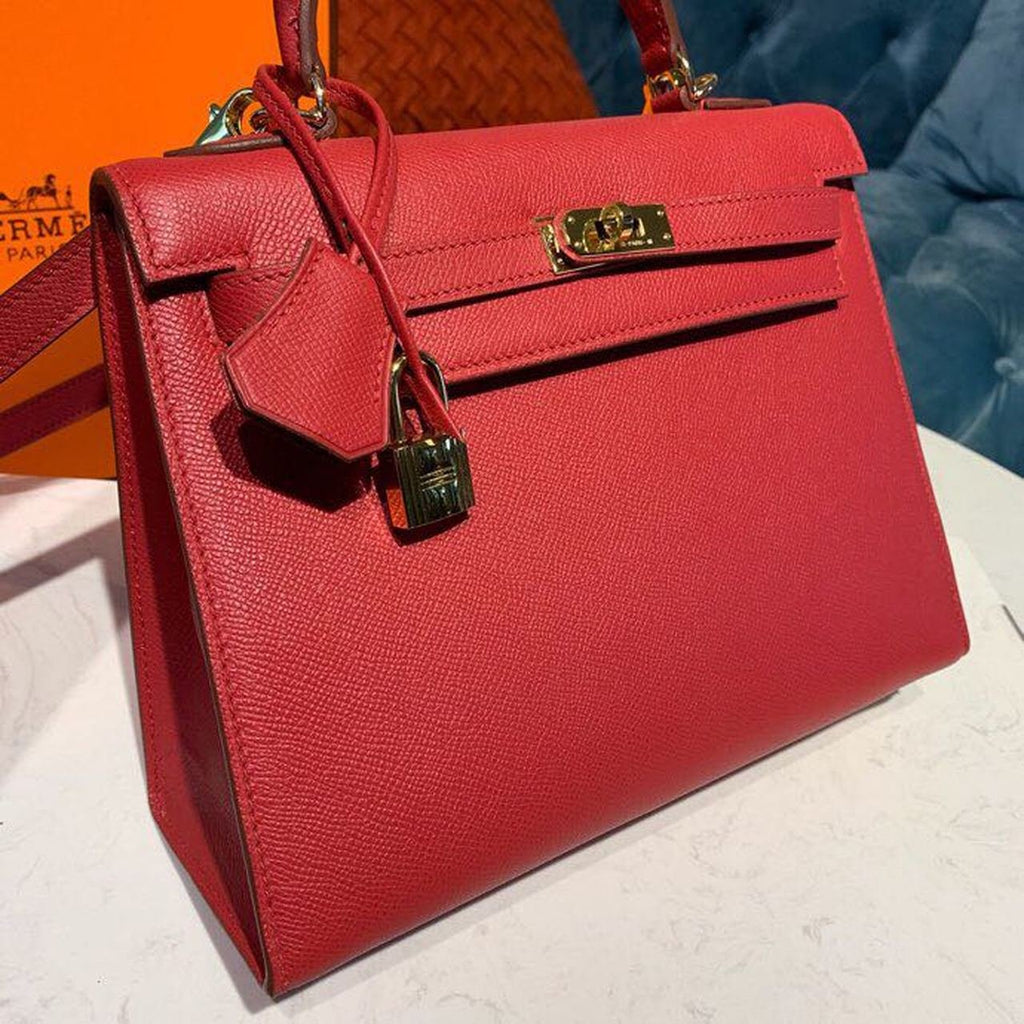 Hermes Kelly Tomate For Women Gold Toned Hardware 10in/25cm