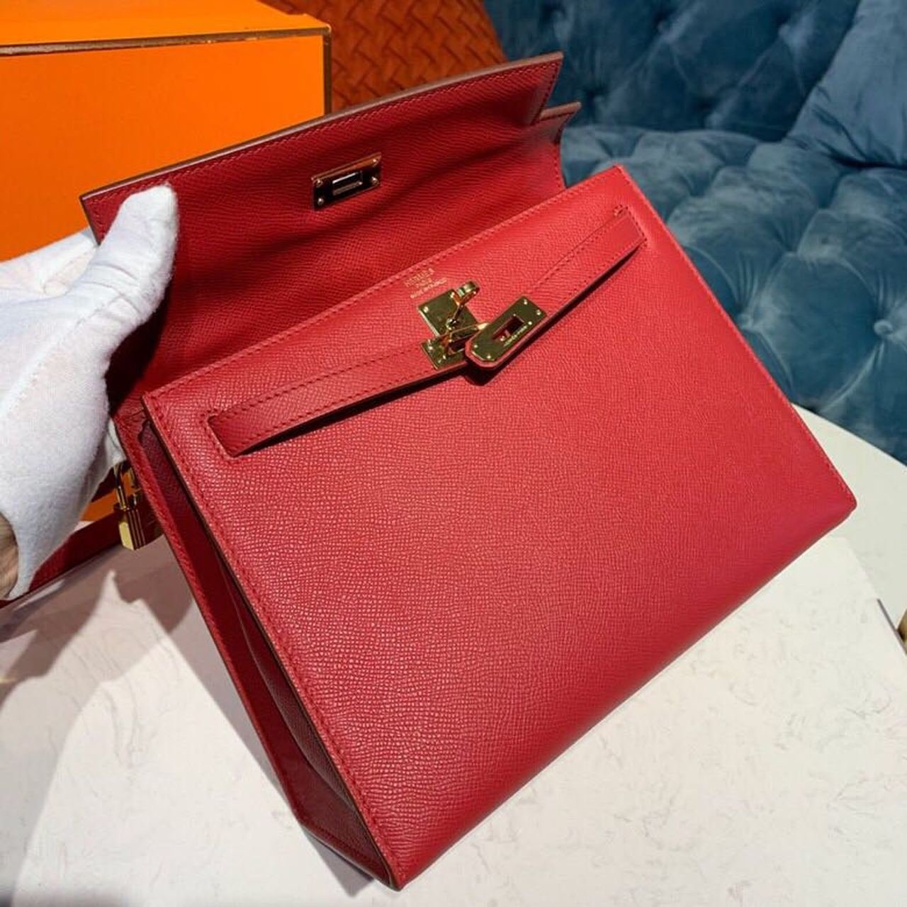 Hermes Kelly Tomate For Women Gold Toned Hardware 10in/25cm