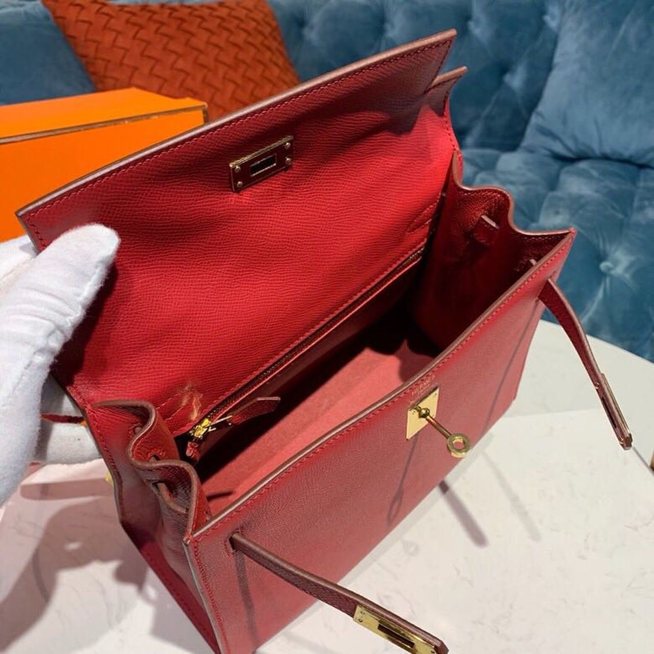 Hermes Kelly Tomate For Women Gold Toned Hardware 10in/25cm